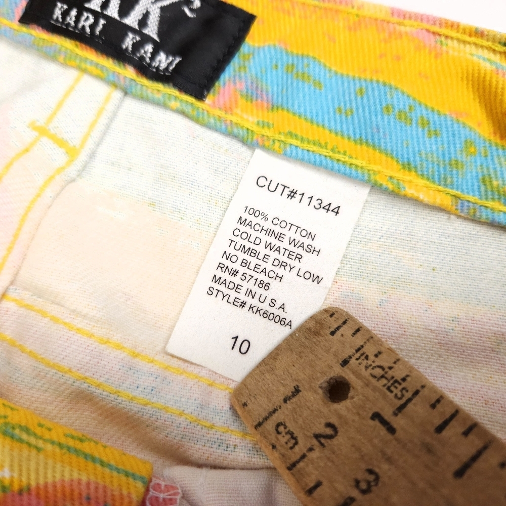 Karl Kani Vintage 90s NWT Turquoise Yellow Flare Denim Jeans 28 Small - Picture 4 of 16